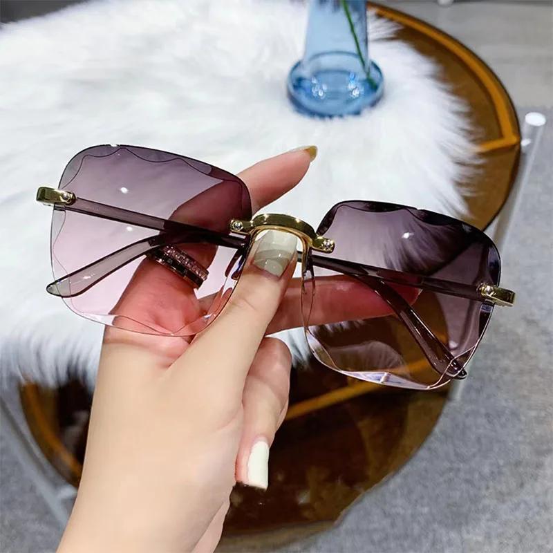 New Rimless Women Sunglasses Fashion Gradient Lenses Sun Glasses Lady Vintage Alloy Legs Classic Designer Shades Uv400