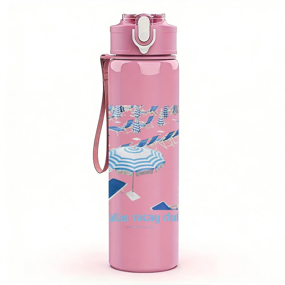 1PC Blue wave ocean abstract print 750ml colorful plastic sports water bottle leakproof pop lid with straw for outdoor office home use