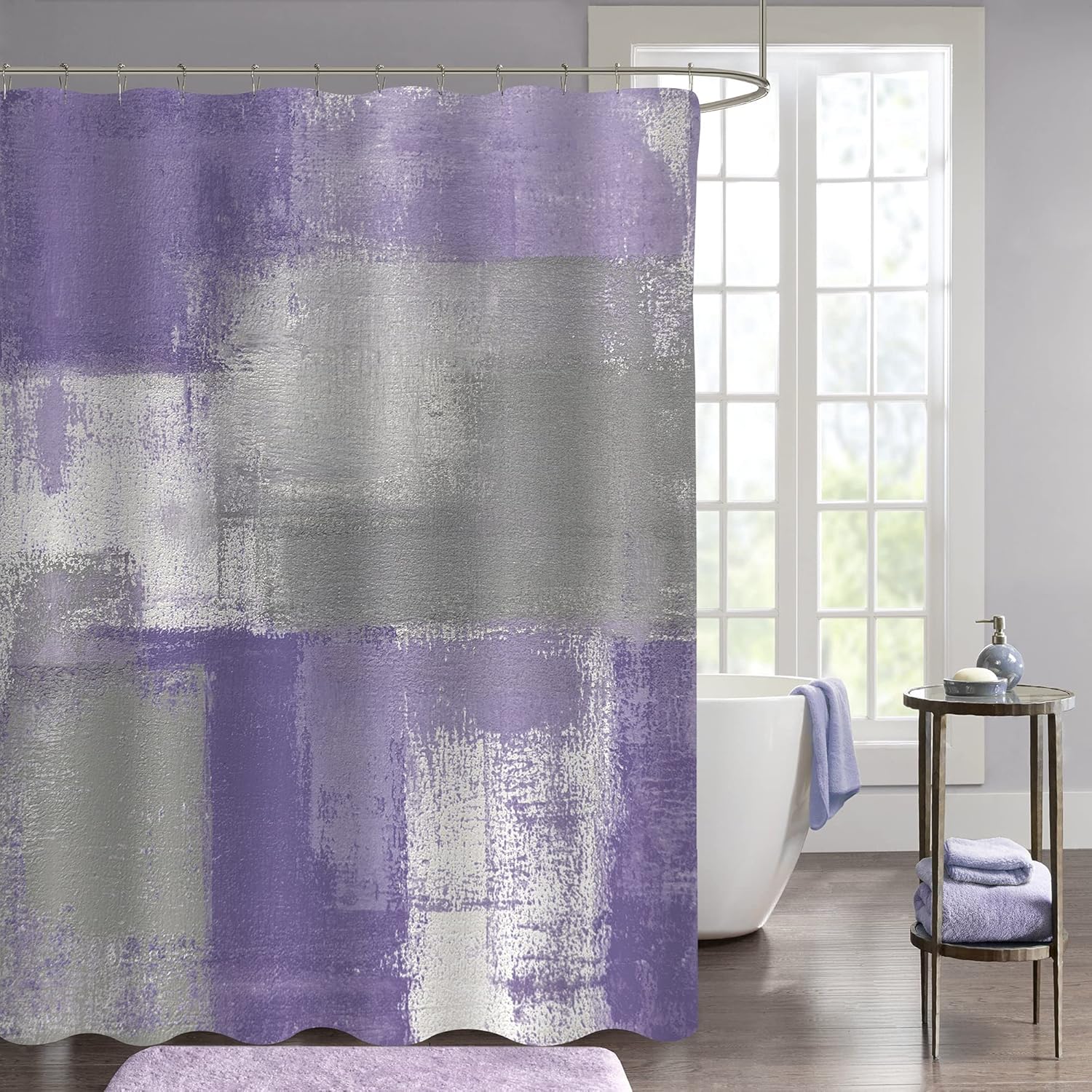 

Purple Gray Abstract Shower Curtain Modern Art Design Bathroom Decor Watercolor Pattern Calming Colors Bath Accessory W60H190(CM)-1 Pcs
