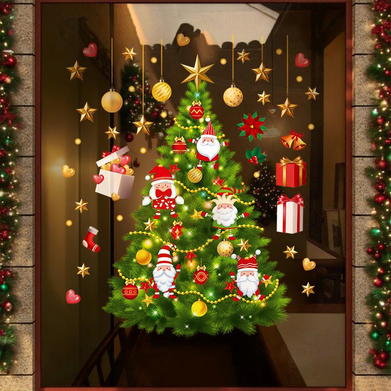 Christmas Tree Decorations, Shop Window Glass Door Stickers, Scene Arrangement, Holiday Gift Window Stickers