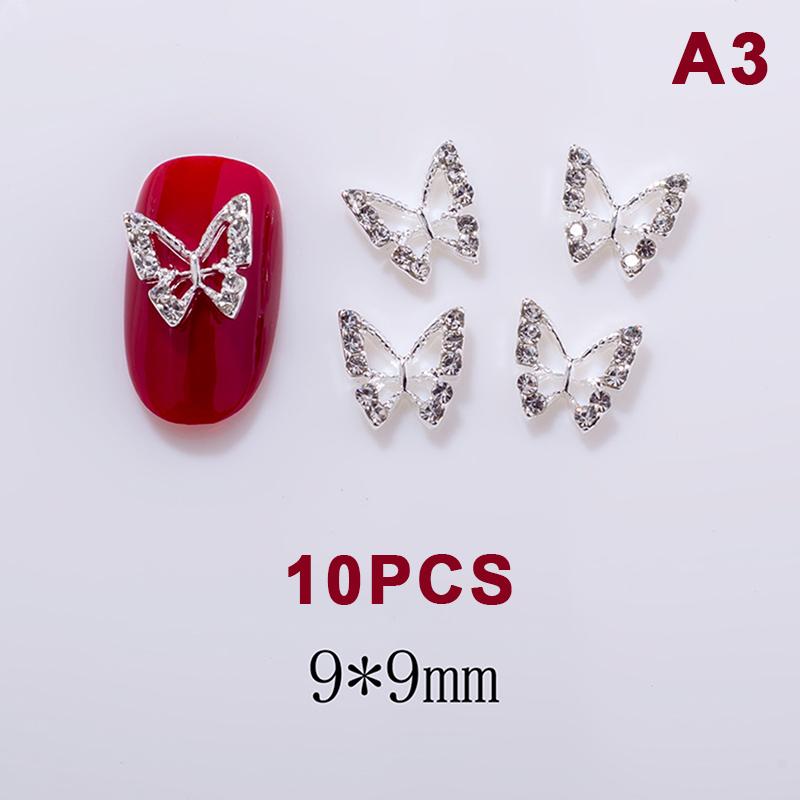 10 Pcs Butterfly Alloy Nail Charms 3D Butterfly Zircon Diamond Rhinestone Nails Jewelry Diy Nail Art Decoration Accessories