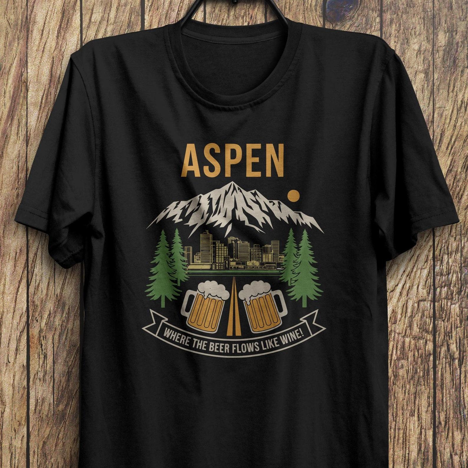 Aspen T-Shirt - Funny Where the Beer Flows Like Wine Dumb and Dumber Quote - Perfect Ski Gift, Movie Fan Apparel 2XL