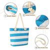 Striped Beach Tote Bag Canvas Foldable Shoulder Bag Zipper Large Capacity Travel Handbag For Travel Work Beach Gym Store