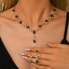 Vintage European & American Bridal Flower Rhinestone Wedding Jewelry Set: Necklace & Earrings