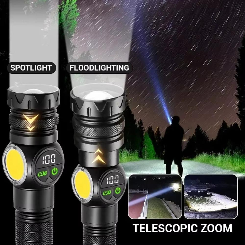 White Laser LED Flashlight Zoom function COB Side Light USB Rechargeable Torch Tail Magnet With Display Long Range Lamp