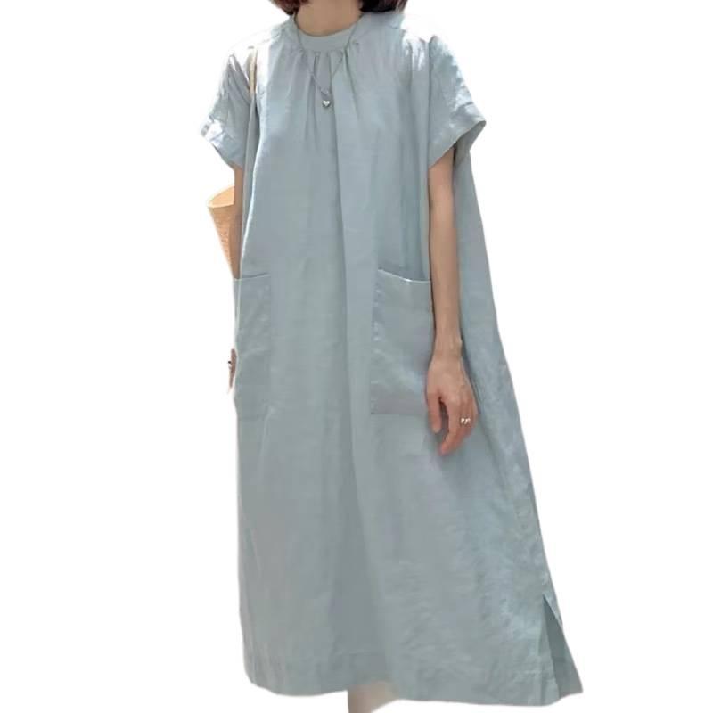 Elegant Japanese-French Plus Size Summer Dress with Pockets