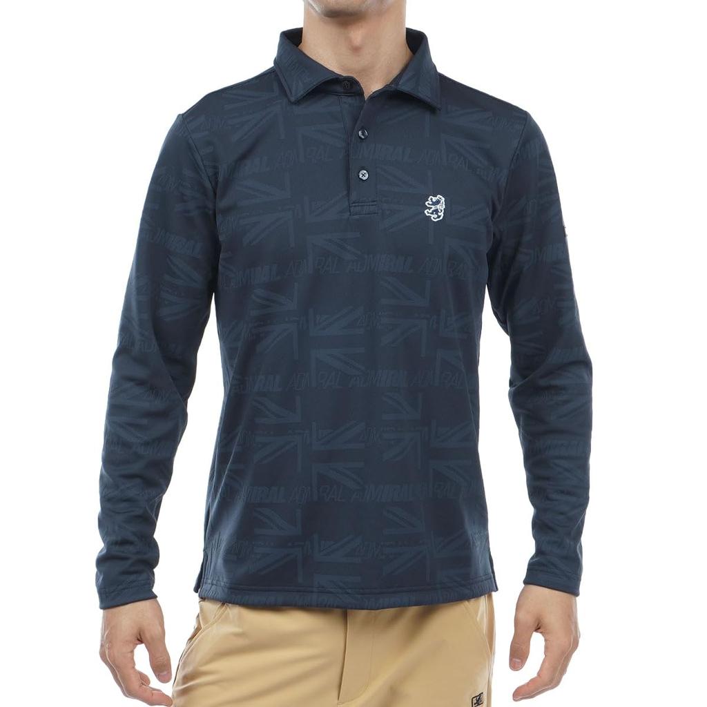 Admiral Golf Men's Classic Union Jack Logo Jacquard Long Sleeve Shirt, Navy (ADMA364)
