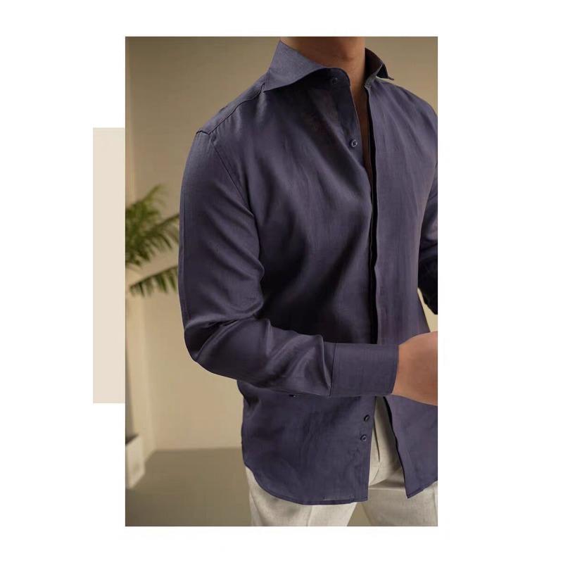 Mens Vintage Slim Fit Long Sleeve Breathable Casual Gentleman Shirt