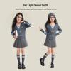 2025 Girls' Academy Style Knit Cardigan with Two-Piece Korean Slimming Skirt Set