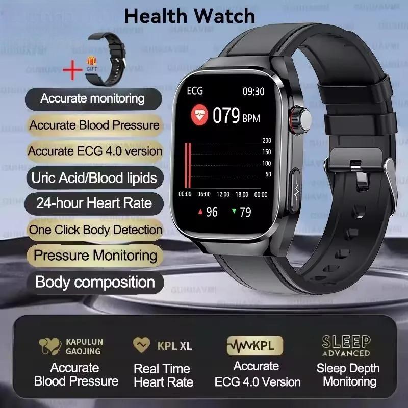 2026 NEW ECG Blood Oxygen Blood Pressure Temp Monitor Men Uric Acid Blood Fat Health Diagnosis HD Bluetooth Call Men Smart Watch