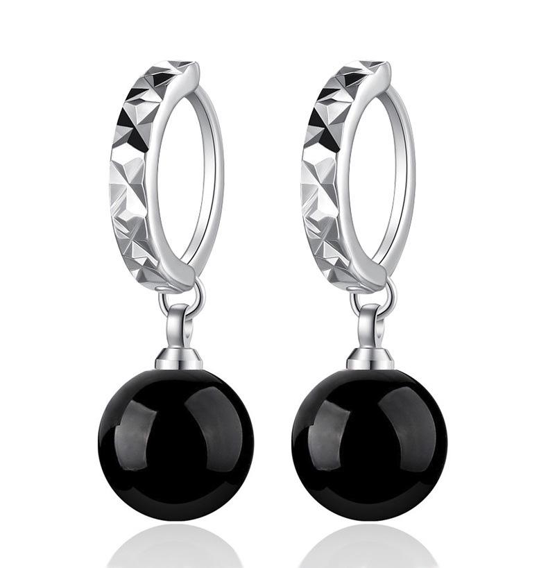 Women s Black Agate Earrings: Red Steel Jade Ear Buckle, Korean Style, Fashionable and Simple Design