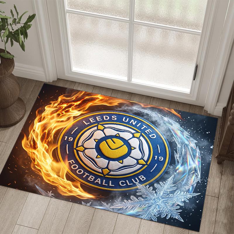 Leeds United Football Design Crystal Velvet Carpet Cozy Non?Slip Printed Rug For Bedroom Living Room Entrance