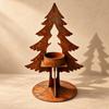 Christmas Candle Holders with Metal Tree Outline and Round Base, Aged Brown Seasonal Accent for Dining Tables, Entryway Displays, and Shelves