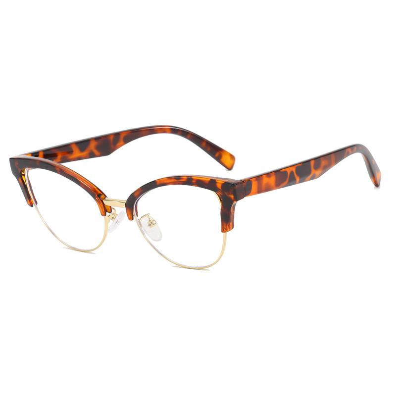 Fashion Cat Eye Shape Plain Eyeglasses for Women Pc Frame Eyeglasses for Party Eyeglasses Metal Half Framed Glasses Clear Lens Eyeglasses