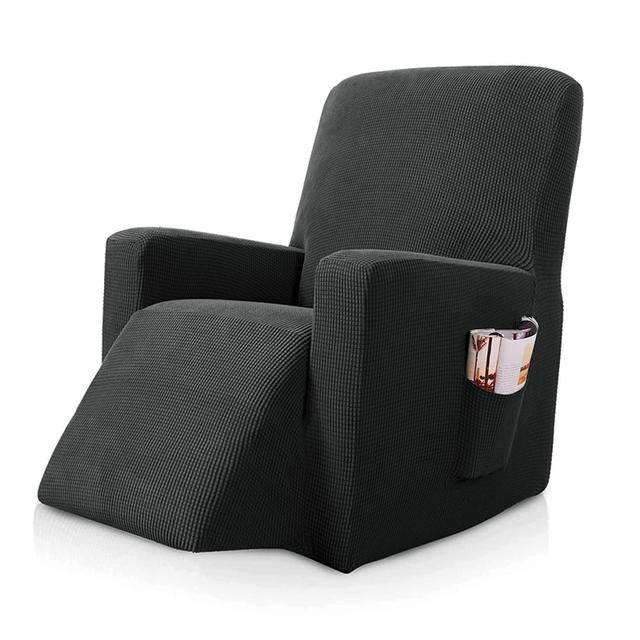 Stretchy Recliner Slipcover Updated Woven Jacquard Recliner Chair Cover With Side Pocket Anti -Slip Fitted Recliner Cover Couch Protector