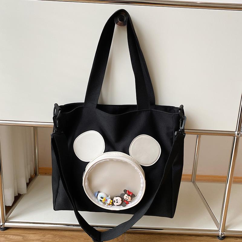 Disney cute cartoon Mickey handheld tote bag, fashionable canvas outer shopping bag, trendy shoulder crossbody bag