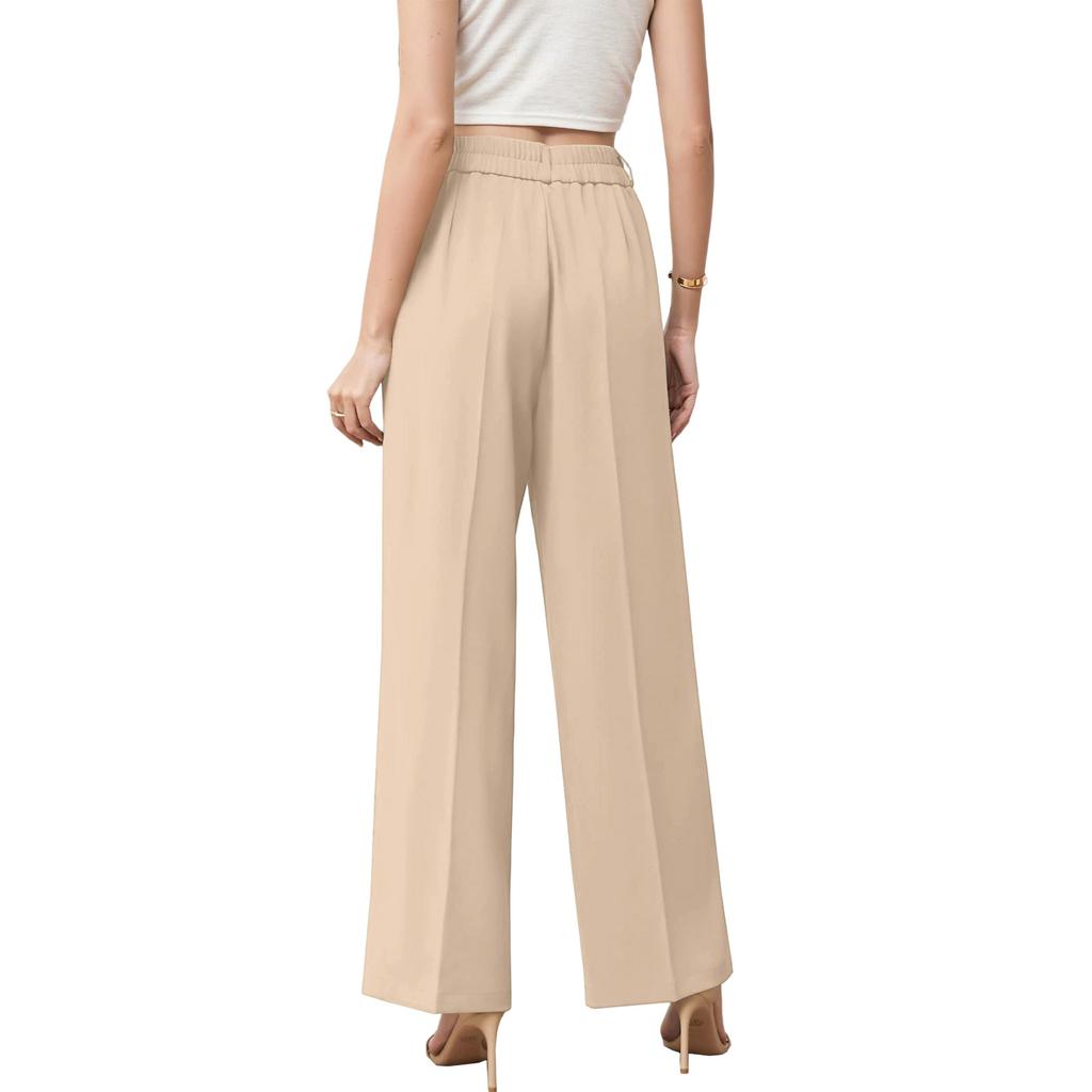 Women's High Waist Wide Leg Pants with Belt Business Casual Straight Leg Trousers for Office and Daily Wear