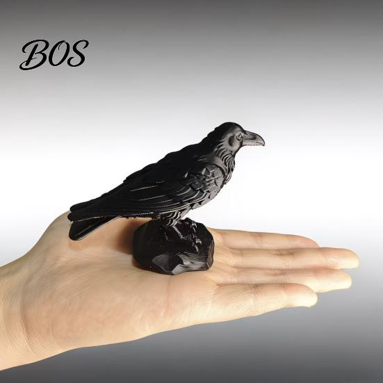Mat Zwarte Kraai Beeld 3D Geprint Standbeeld, Gotisch Dark Academia Vogel Beeldje, Raaf Ornament Figuur, Stabiele Rotsen Basis voor Bureau Vitrinekast,