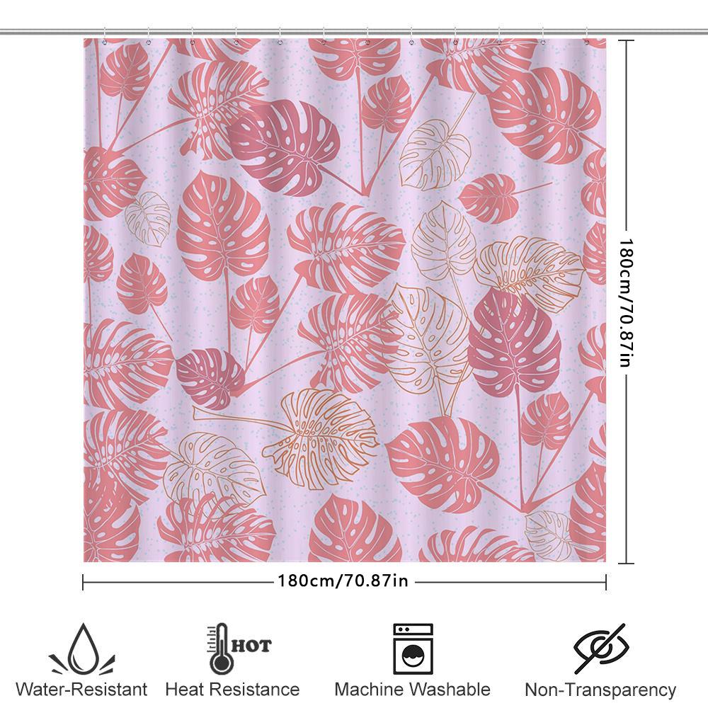 Beautiful Pink Monstera Shower Curtain Decorative Leaf Print In Rose Gold Perfect For Bathrooms Or Living Rooms Easy Installatio