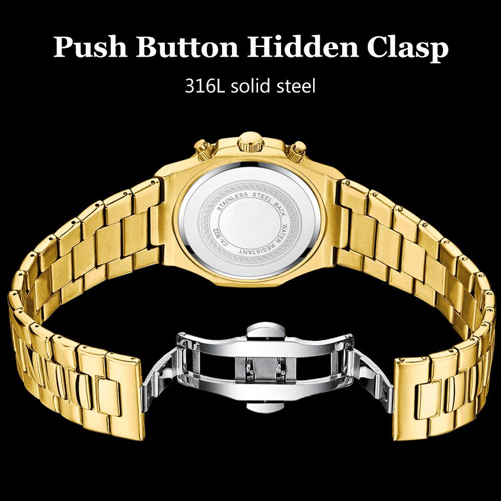 2025 Luxury Watch Men Business Fashion Waterproof Stainless Steel Chronograph Moon Phase Quartz Wristwatch Male Clock