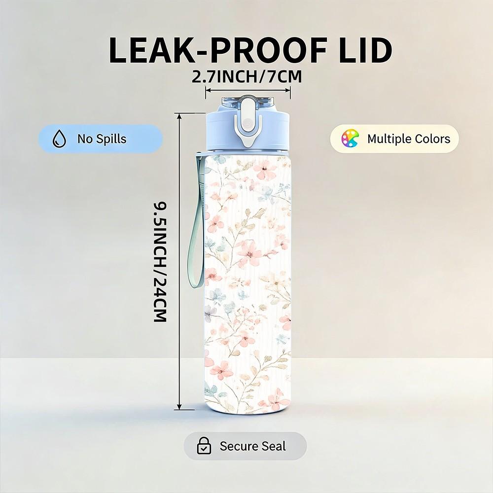 1PC Soft Tiny Floral Seamless Pattern Print 750ml Color Plastic Sports Water Bottle Leakproof Flip Straw Lid Suitable for Sports Office Home Use