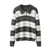 Seven-Gauge Thickened Cashmere V-Neck Color-Block Stripe Polo Collar Pullover