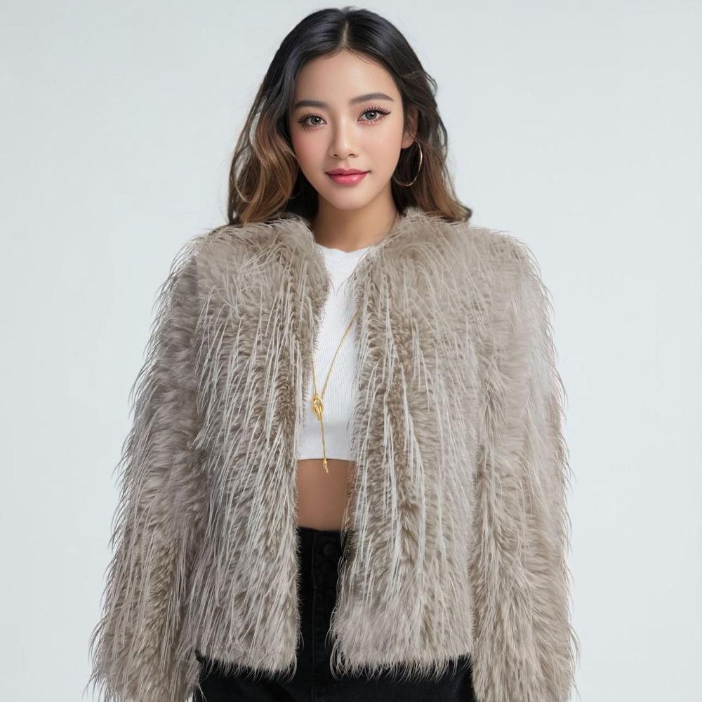 

2025 New Solid Color Round Neck Tassel Fur Imitation Fur Short Jacket for Women s Urban Fashion Women s Outerwear XXXXL