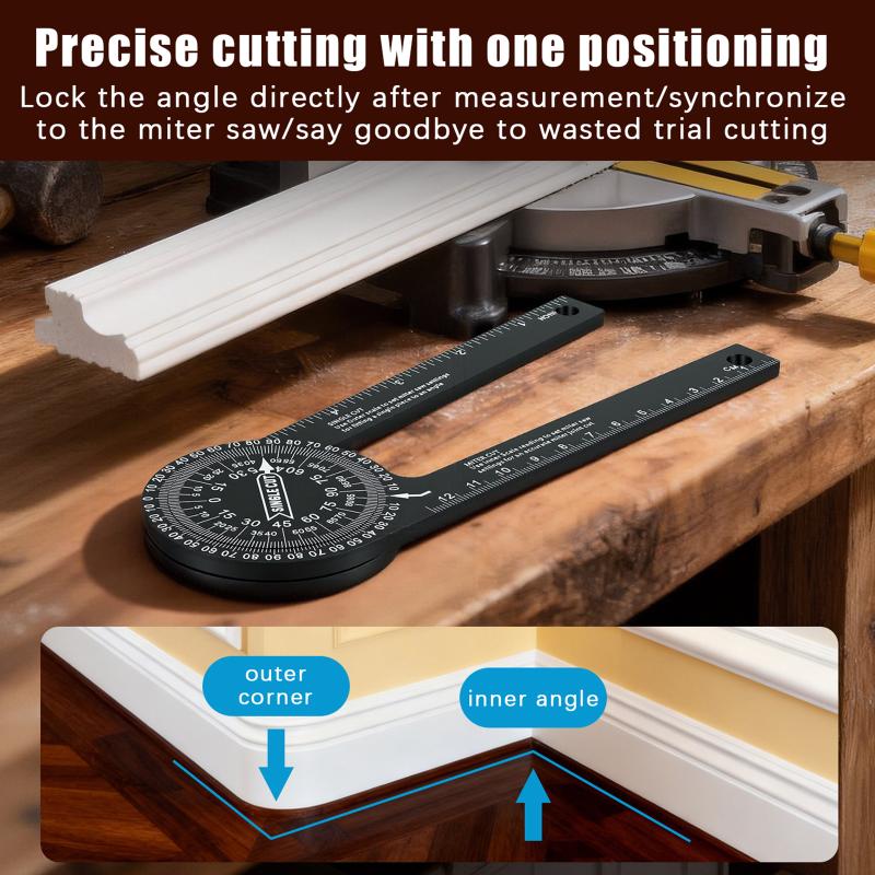 Aluminum Miter Saw Protractor 7-Inch Rust Proof Angle Finder Featuring Precision Laser Engraved Scales