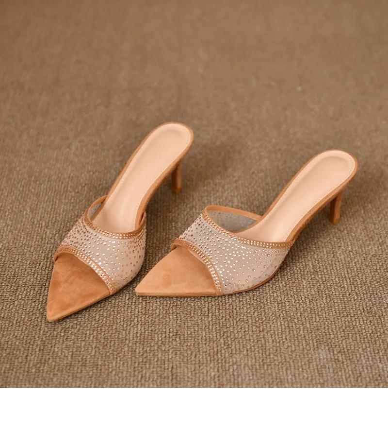 Fashion High Heels Shoes Women Slippers Mesh Sexy High Heels Slippers Women's Pointed Dress Shoes Zapatos De Mujer Shoes Women