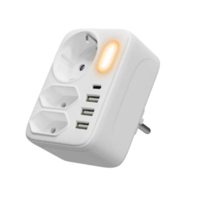 EU Konverterstecker Wandsteckdosenverlängerung mit 3 USB A+Typ C Ladeanschlüssen Deutschland Spanien Multi-Steckdosen-Netzteil für zu Hause