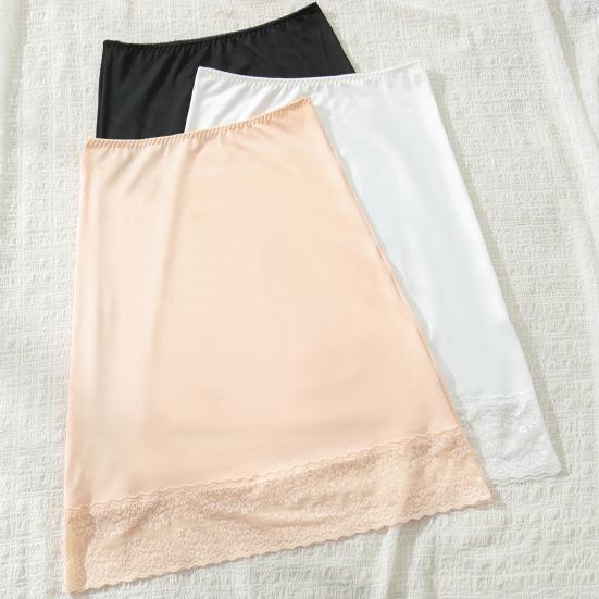 High-Waisted Bottom Skirt Solid Color Soft Breathable Fabric Slimming Skirt with Lace