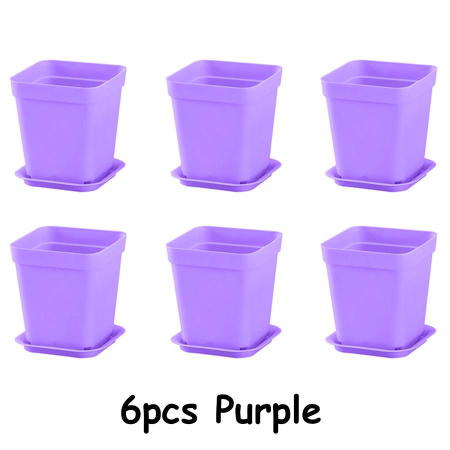 6pcs 7cm Plastic Square Flower Plant Pots with Tray Nursery Pot for Succulent Plant Home Office Desktop Gardening Balcony Decor