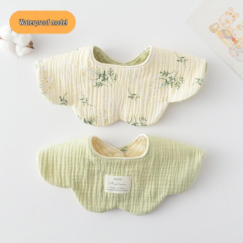 Dwustronny, wodoodporny śliniaczek dla niemowląt w stylu koreańskim z płatkami, wykonany w 100% z gazy bawełnianej