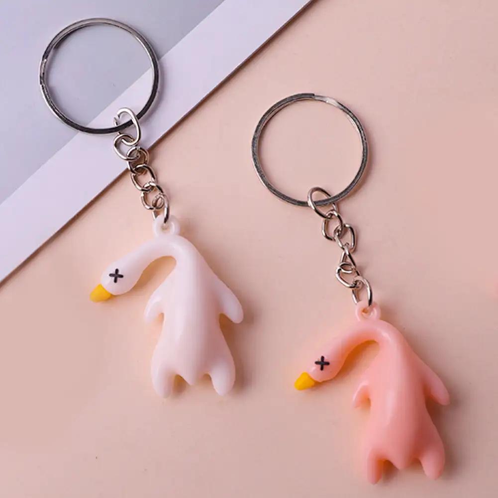 Funny Goose Keychain Roast Duck Rope Keyring Backpack Car Ultraviolet Color Change White Key Chain Keychain Accessories