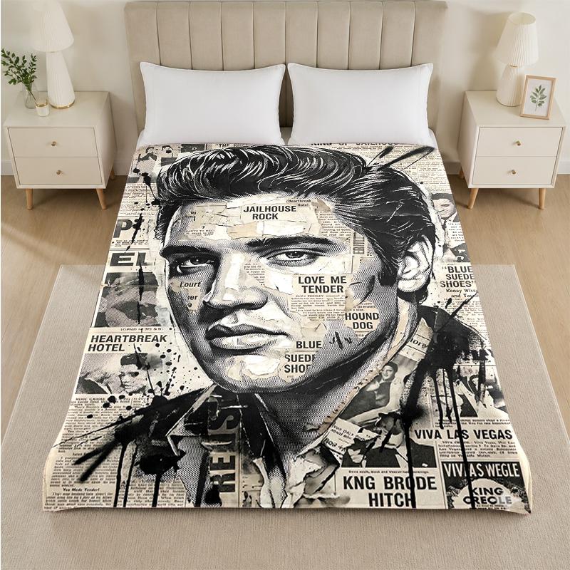 Elvis Presley Print Flannel Blanket Cozy Warm Plush Throw Blanket For Bed Sofa Couch Indoor Household Use