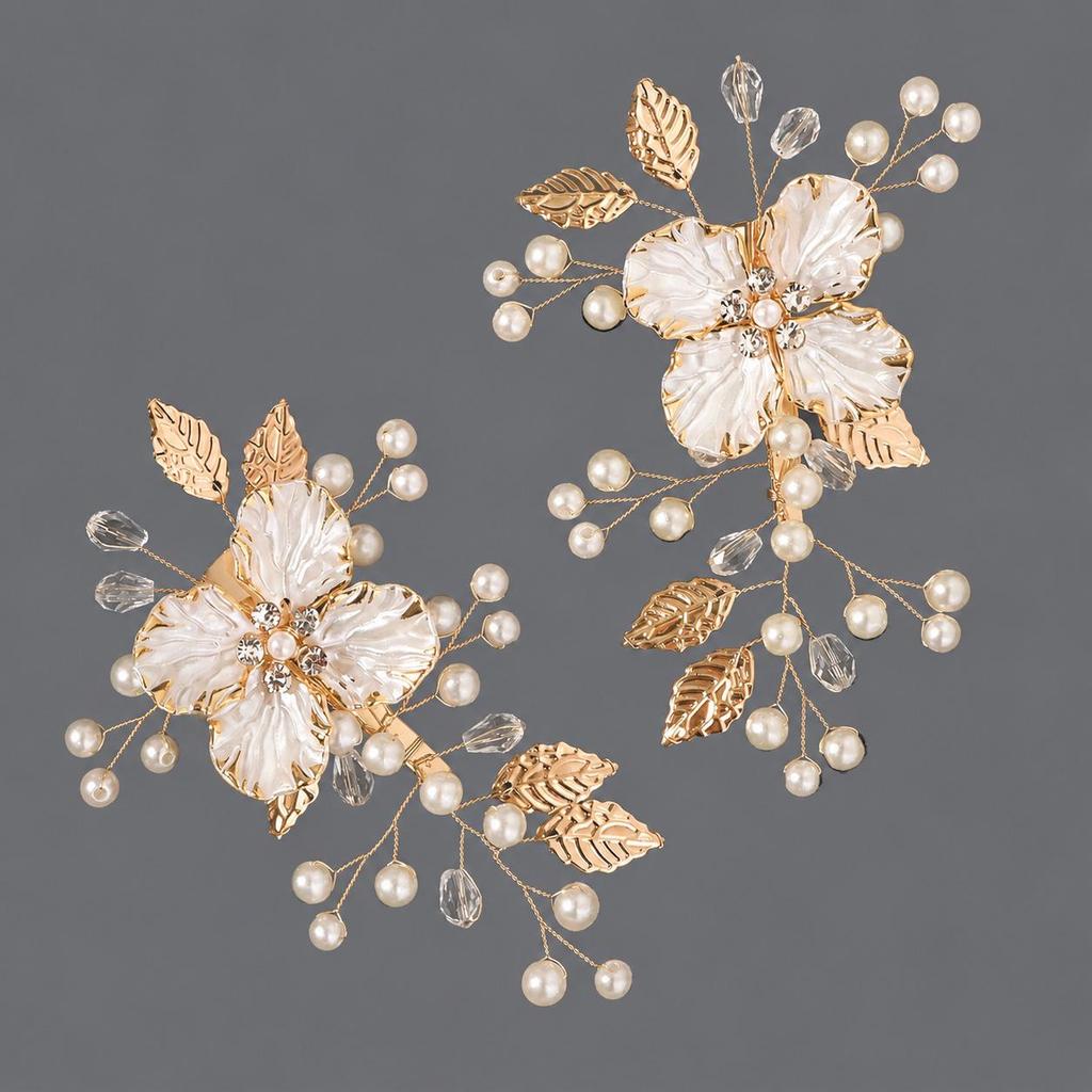 Handmade Flower Hair Clip with Alloy, Pearl and Drip Oil - Bridal Wedding Headwear Accessory