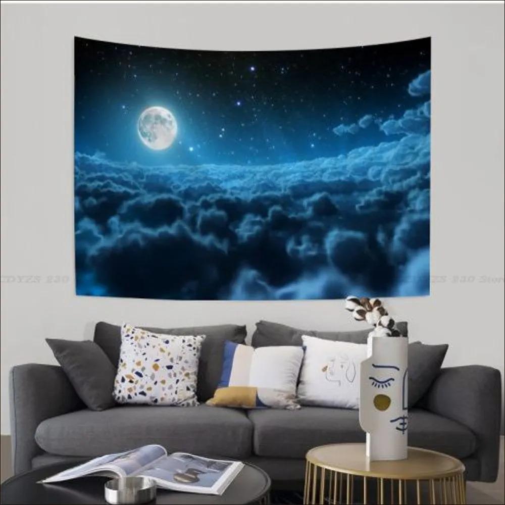 Night Starry Sky and Moon Tapestry Office Living Room Tapestry Home Wall Decoration Tapestry