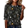 Women Loose Fit Casual Half Sleeve Top Round Neck Lightweight Pullover Blouse with Halloween Ghost Tree Print for Everyday Wear