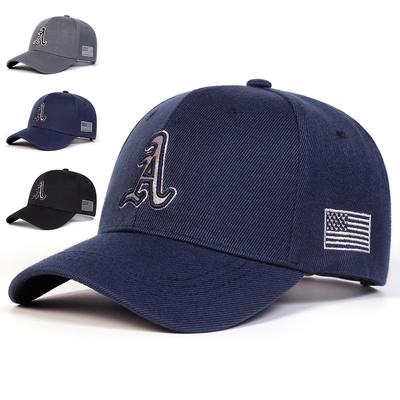 Unisex A Letter Embroidery Side American Flag Baseball Caps Adjustable Casual Hats Spring and Autumn Outdoor Sunscreen Hat
