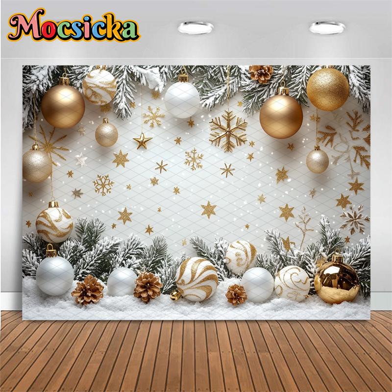 Mocsicka Winter Snowflake Photography Background Christmas New Year Party Snow Ball Decoration Birthday Photo Backdrop Wallpaper
