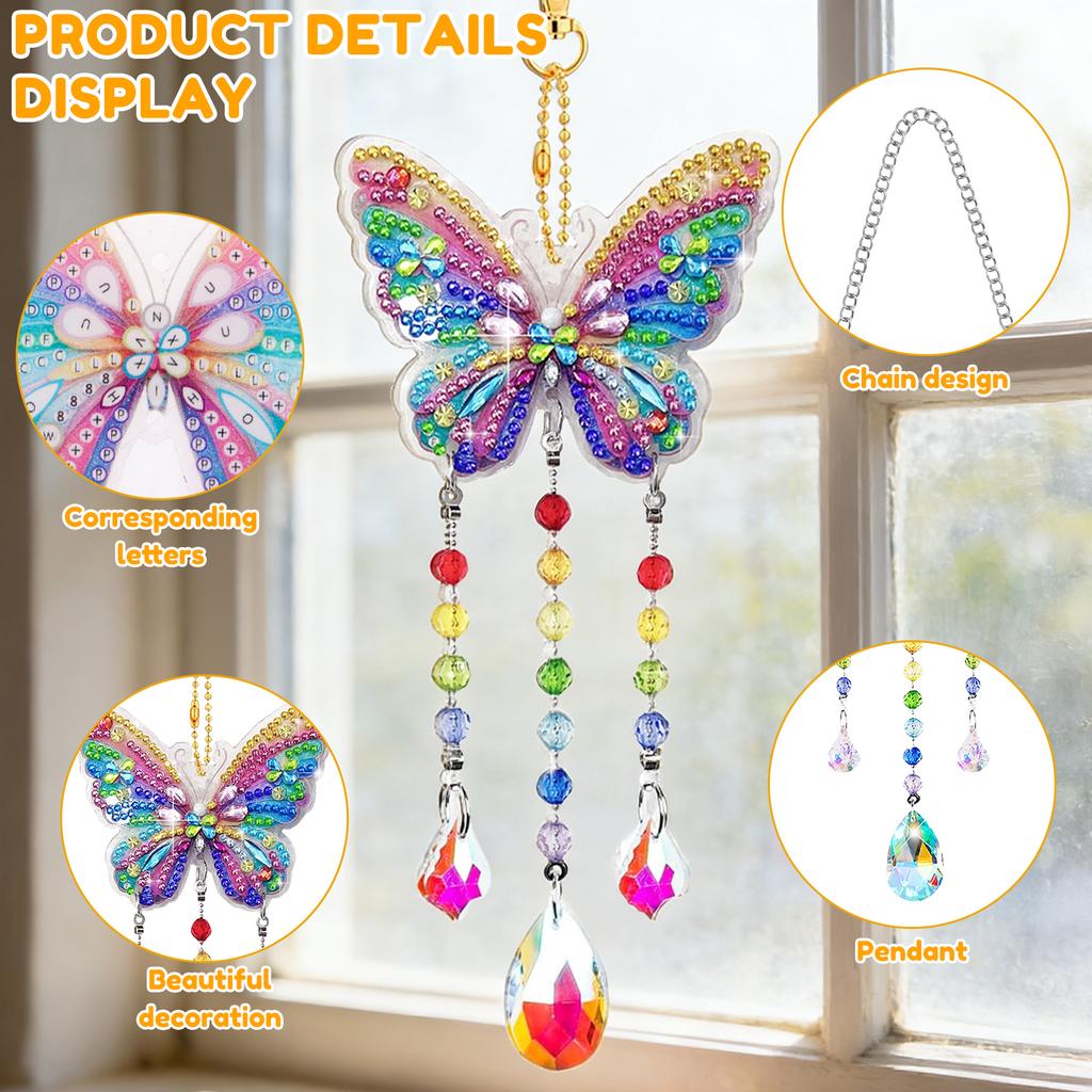 1 Set DIY Diamond Art Wind Chime Kit Crystal Diamond Painting Capture Wind Chime Set 5D Gem Art Wind Chimes for Home Decoration