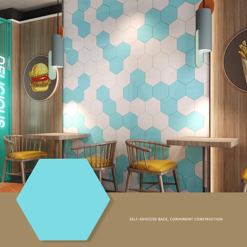 

20Pcs Hexagonal Self-Adhesive Wall Sticker Water-Repellent Sticker Tv Background Wall Decor Wood Grain Ceramic Tile Wall Cover