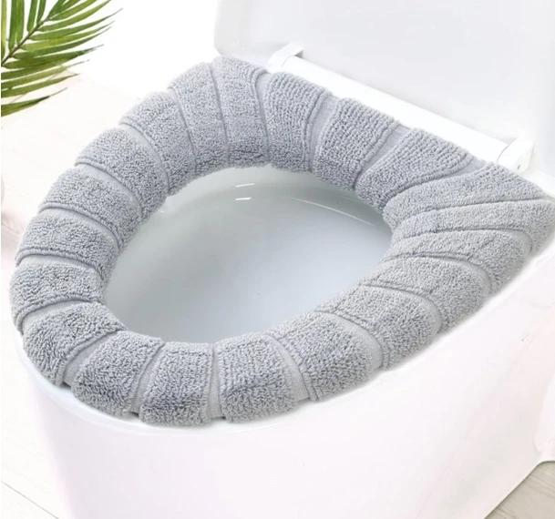 

Toilet Seat Cushion Winter Velvet Warm Seat Cover Washable Universal Toilet Seat Mat Bathroom Seat Case Toilet Lid Accessories сірий колір
