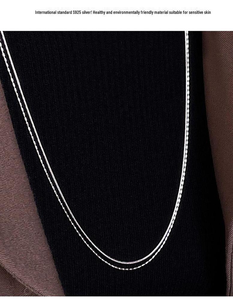 Banyan Tree S925 Silber Doppellagige Asymmetrische Kugel Pullover Halskette - Koreanischer Stil, Herbst/Winter Kollektion für Damen