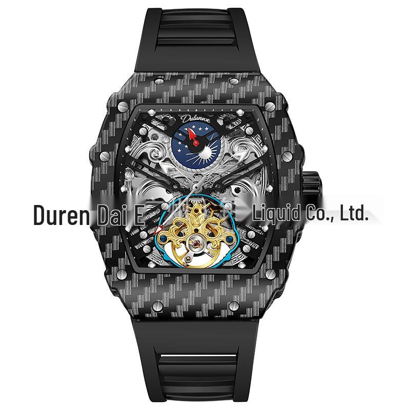 Durham Weida Herren Tonneau Skelett Tourbillon Automatikuhr mit Kautschukarmband.