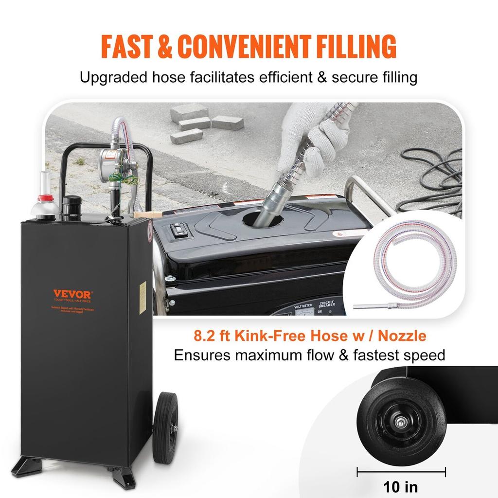 30 Gallon Gas Caddy, Fuel Storage Tank with Wheels, Portable Fuel Caddy with Manuel Transfer Pump, Gasoline Diesel Fuel Container for Cars, Lawn