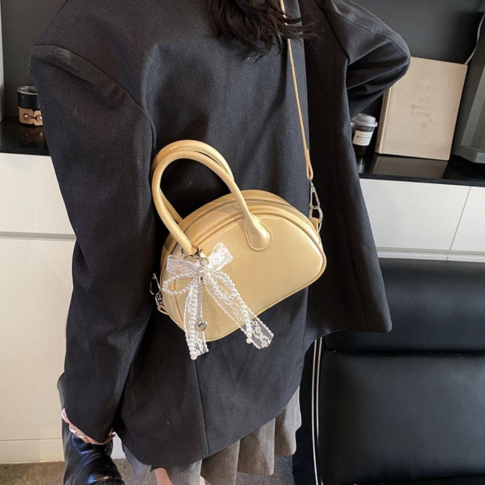 PU Leather Bowling Shoulder Bag Sweet Pillow Handbag Elegant Boston Crossbody Bag Girls/Female