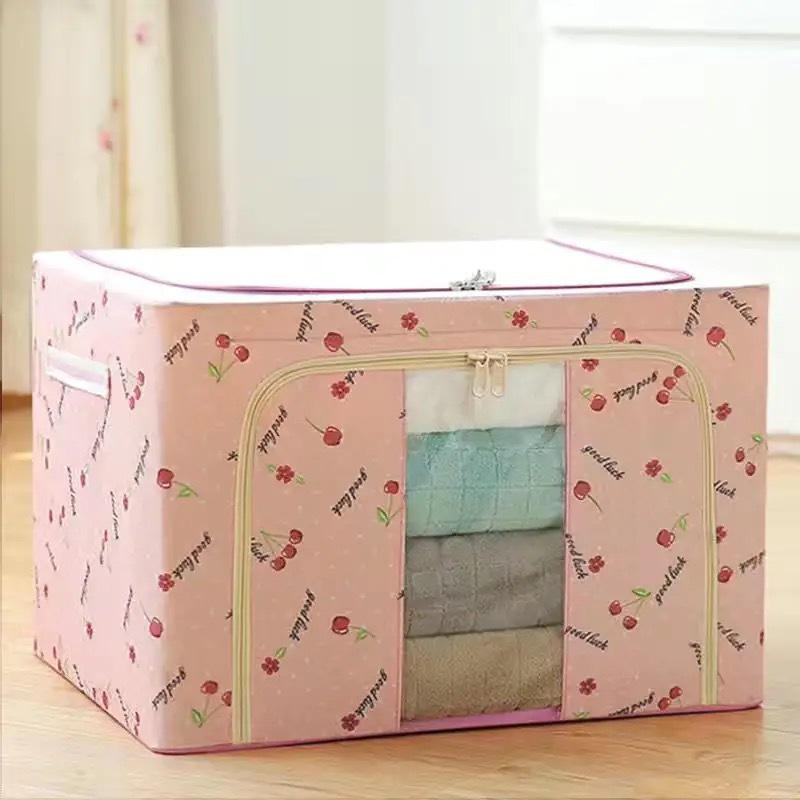 Large Storage Box, Thickened Oxford Cloth, Foldable Steel Frame, Double Opening, Waterproof Fabric, Quilt Organizer