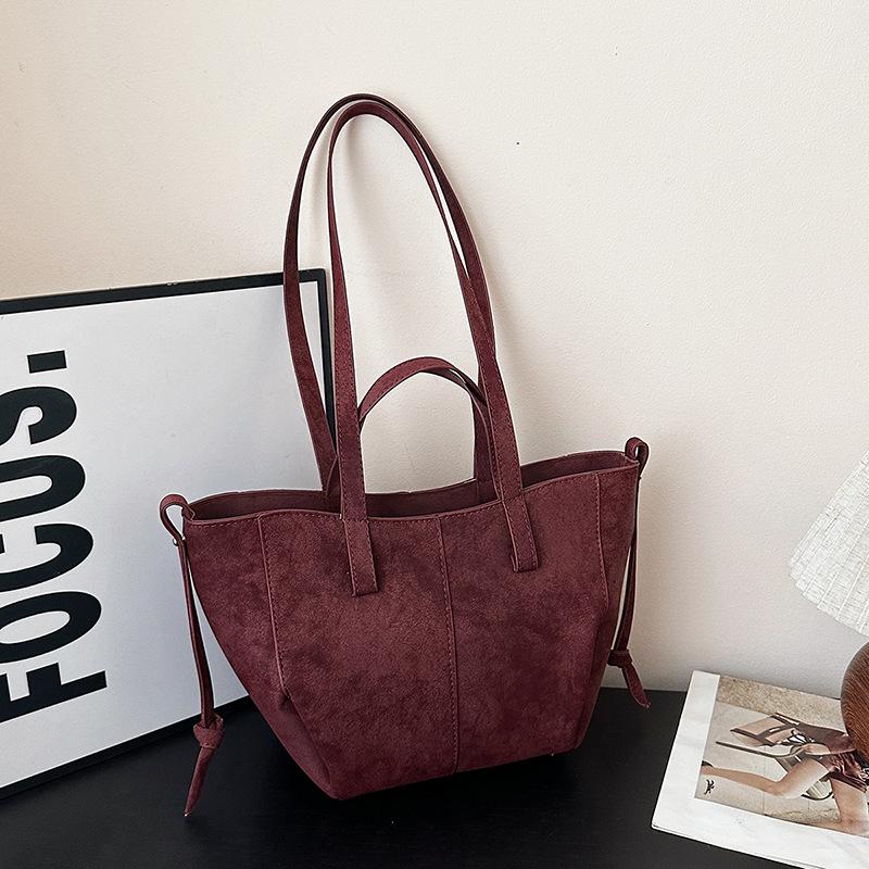 Retro Suede Tote Bag: Women's Large-Capacity Shoulder & Underarm Handbag In Lazy, Versatile Style