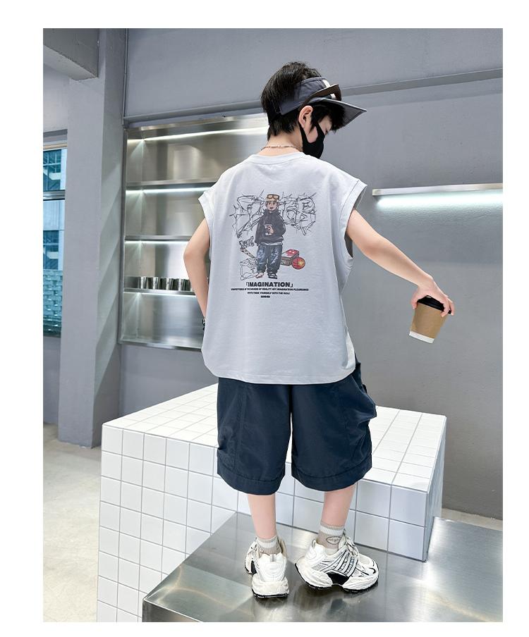 Children's clothing boys' summer sleeveless set 2026 new summer mid size children's sports vest summer style cool and fashionable